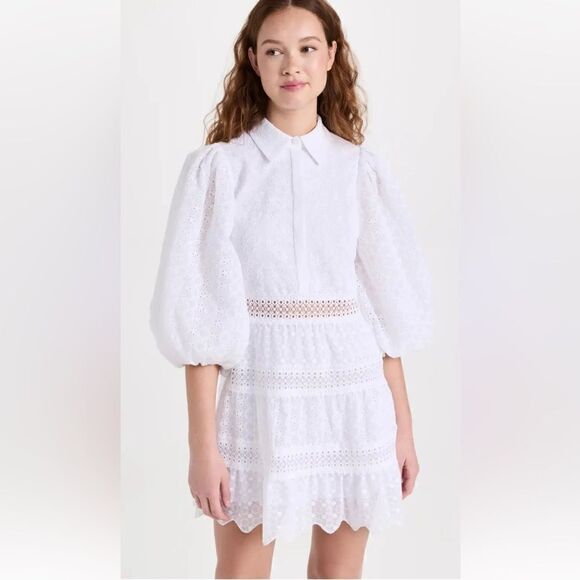 Alice + Olivia Blakesley Blouson Eyelet Mini Dress size 8 NWT $ 495.00 - Picture 4 of 11